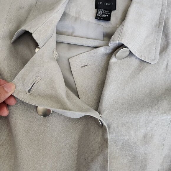 Spiegel Jacket 100% Linen Womens sz 10 Khaki Military Short Jacket Beige Blazer - Picture 6 of 14